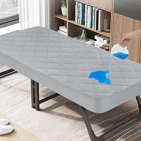 Cot Mattress Pad Waterproof Quilted, Fitted Cot Size Mattress Pads Protector Cover 30" X 75" for Narrow Twin Bunk Bed, Cot Mattress Topper for Camping Sleep, Grey (Cover Only) Magik & Kover