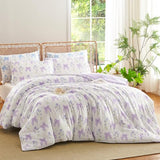 CCoutueChen Purple Bow Comforter Set Full 3 Pieces Floral Bedding Set for Girls Kids, Romantic Princess Style Bowknot Bedding, Ultra Soft Microfiber Garden Flower Comforter Sets with 2 Pillowcases CCoutueChen