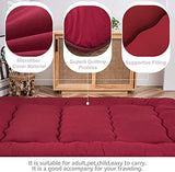 MAXYOYO Japanese Floor Mattress Futon Mattress, Thicken Sleeping Pad Foldable Roll Up Floor Futon for Adults Tatami Mat Dormitory Bed Lounger, Burgundy, Full Size MAXYOYO