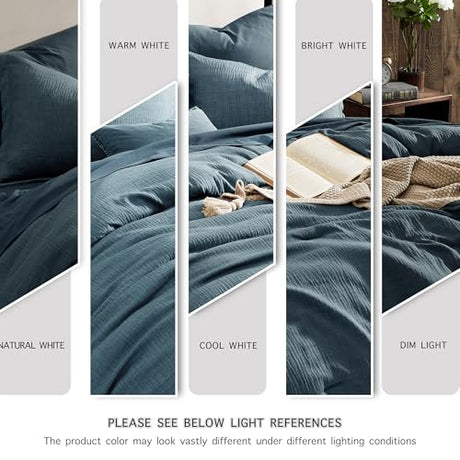 Geniospin Queen Comforter Set - 7 Pieces Comforter Queen Size, Soft Solid Bedding Set for All Season, Textured Bed in a Bag with Sheets, Pillowcases & Shams (Navy Blue, 90''x90'') Geniospin