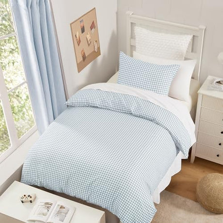 Andency Gingham Duvet Cover Twin Size, Blue Checkered Plaid Bedding Set with Zipper Closure & Corner Ties, 2 Pieces Soft Prewashed Microfiber Comforter Cover for Dorm Kids Andency