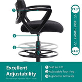 DUMOS Drafting Chair - Counter Height Adjustable Tall Office Desk Chair with Fixed Armrests and Comfortable Lumbar Support for Standing Desk, Deep Black DUMOS