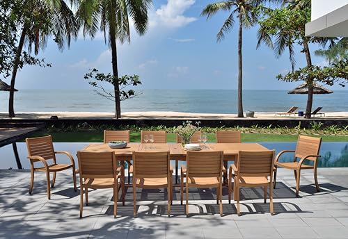 Amazonia Berlin 11-Piece Rectangular Extendable Patio Dining Set | Teak Finish | Ideal for Outdoors and Indoors Amazonia