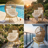 ONBRILL Egg Chair for Outdoor & Indoor, Patio Wicker Chair with Thick Cushion, Oversized Rattan Chairs for Balcony, Porch & Backyard, 450 LBS Heavy Duty & Comfy Basket Chairs for Living Room, Bedroom ONBRILL
