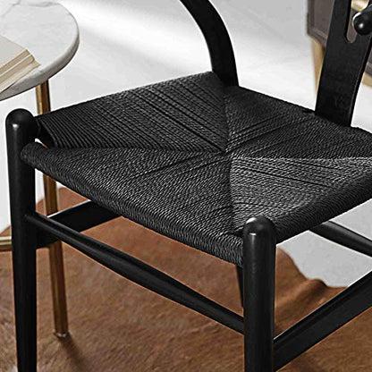 Tomile Solid Wood Wishbone Chair Y Chair Mid-Century Armrest Dining Chair, Rattan Armchair - (Ash Wood Black) - WoodArtSupply