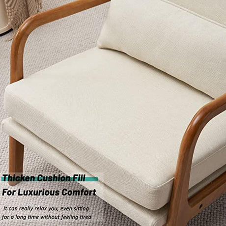 JOYBASE Lounge Accent Chair, Mid Century Modern Chair, High Back Chair, Wood Frame Armchair, Comfy Reading Chair for Living Room, Office, Bedroom (Off-White, Fabric), 34.6''D x 25.6''W x 36.6''H JOYBASE