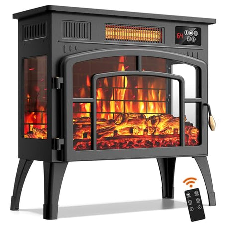 Kucreiheat Electric Fireplace Heater 23" w/Remote, 3D Flame Effects, 750/1500W Electric Heater Fireplace w/Timer, Overheat Protection, Energy Saving Electric Fireplace Stove for Indoor Use, Black Kucreiheat