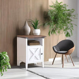 Catrimown Farmhouse End Table, Nightstand Set of 2, Rustic Night Stand with Barn Door and Storage Shelf, White End Table, Side Table for Bedroom Living Room, White Catrimown