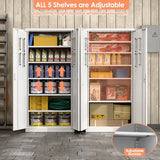 JAORD Metal Storage Cabinet with 5 Adjustable Shelves and Pegboard, 71" H White Garage Storage Cabinet with Doors, Metal File Cabinet for Garage,Home, Office, White, Assembly Required JAORD