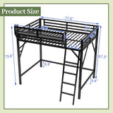 Full Size Loft Bed with Storage Shelves & Soft Foam Ladder, Metal High Loft Bed with Large Under-Bed Space & Guardrail, Heavy-Duty Modern Beds for Adults Teens and Kids, No Box Spring Needed, Black Aurnienofus