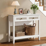 RoyalCraft Console Table with Drawers, Small Rattan Wood Entryway Table with Storage, Boho Narrow Long Sofa Table for Living Room, Hallway, Grayish White RoyalCraft