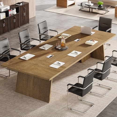 Tribesigns 8ft Conference Table, Conference Room Table for 10 People, Large Meeting Desk with Cable Grommet, Modern Boardroom Table for Office Conference (1, Brown) Tribesigns