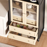 Curtainboro 70in Tall Arched Pantry Cabinet, Wooden Kitchen Bookcase Storage Cabinet with LED Light 3 Drawers Adjustable Shelves Glass Door for Kitchen Living Dining Room, Oak & Black Curtainboro