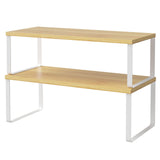 NEX Bamboo Kitchen Cabinet and Counter Shelf Organizer, Stackable & Expandable, White and Natural NEX