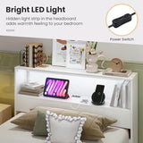 Giantex Twin Bed Frames with Storage Headboard, Wood Platform Bed with Charging Station & LED Light, Single Bed with Slats Support, Under-Bed Space, Twin Bed Frames for Kids Girls Boys (White) Giantex