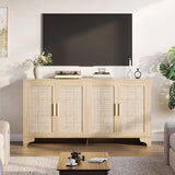 Garvee Natural Rattan Storage Cabinet with Shelves, 4-Door Sideboard Buffet Cabinet, Boho TV Stand Console Table for Living Room, Entryway, Dinning Room Garvee