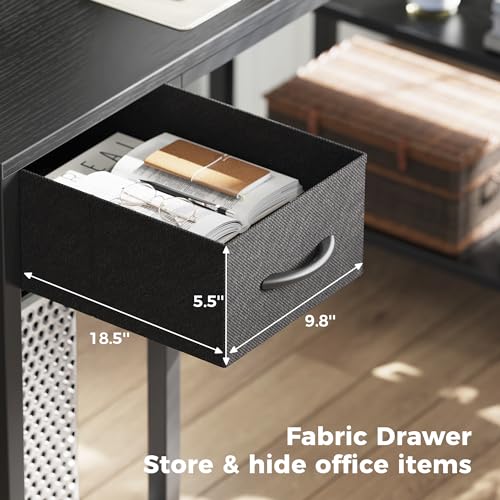 SUPERJARE 47 inch Reversible L Shaped Desk with LED Lights & Power Outlets, Computer Desk with Shelves & Monitor Stand, Gaming Desk with Drawer, Home Office Desk Corner Desk, Black SUPERJARE