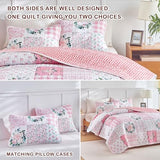 Joyreap 3 Pieces Floral Patchwork Quilt Set Queen, Pink n White Flowers Design, Soft n Cozy Microfiber Quilt, Bedspread Bed Cover for All Season, 1 Quilt and 2 Pillow Shams- 90x90 inches Joyreap