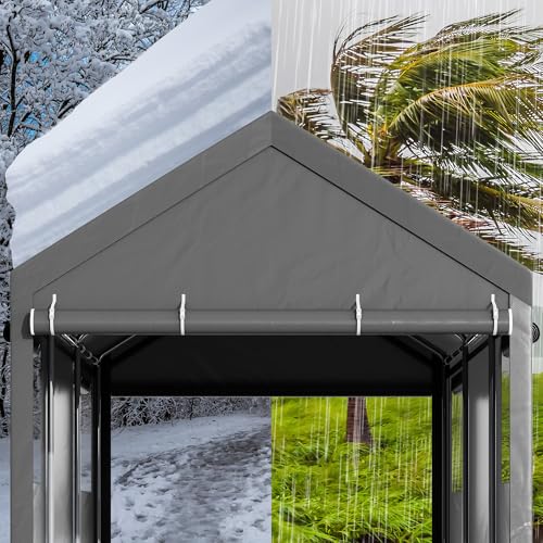 Walsunny Carport, 12x20 ft Heavy Duty Carport Canopy with Roll-up Windows, Portable Garage with Removable Sidewalls & Doors, Car Canopy with All-Season Tarp for Car, Truck, Boat Walsunny
