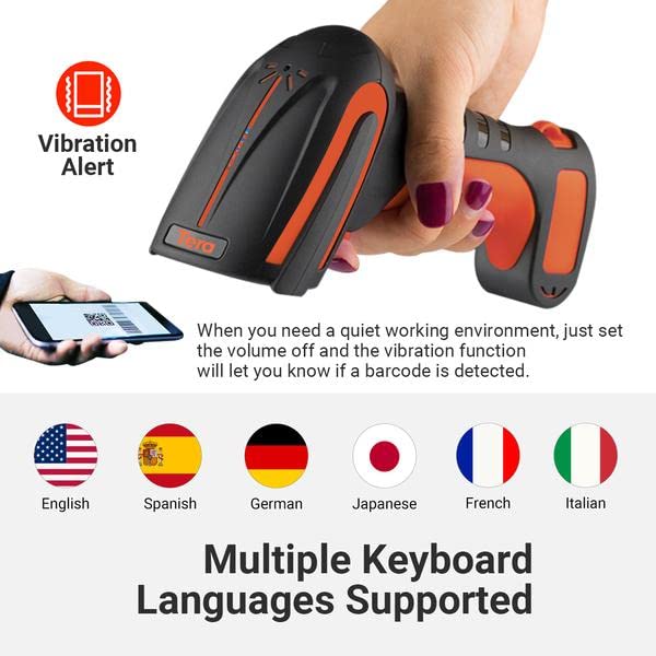 Tera Pro (Extreme Performance) Industrial Wireless Barcode Scanner 2D QR 1D Bar Code Reader 2.4G Wireless 2500mAh Compatible with Bluetooth Drop Resistant for Windows Mac Android iOS Model 8100 Orange Tera