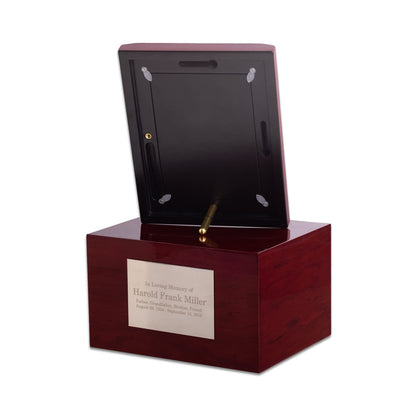 Deering Moments Custom Personalized Solid Wood Cremation Urn with Picture Frame, up to 260lb - WoodArtSupply