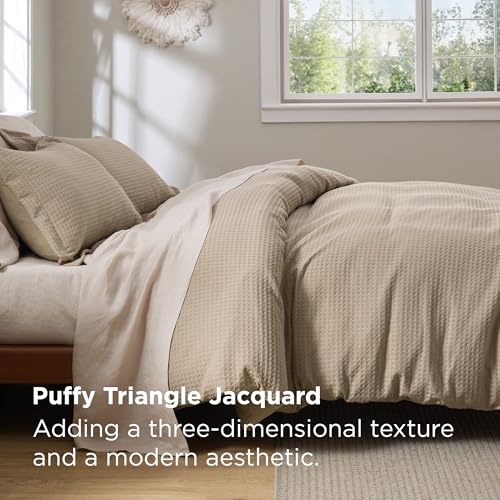 Bedsure Luxury Waffle Duvet Cover King Size - Textured Duvet Cover Set, Soft, Breathable Bedding Set (104"x90") with 2 Pillow Shams for All Season, Khaki, Comforter Not Included Bedsure