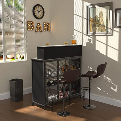 GDLF Vintage Grey Home Bar Unit with Ample Storage and Footrest - WoodArtSupply