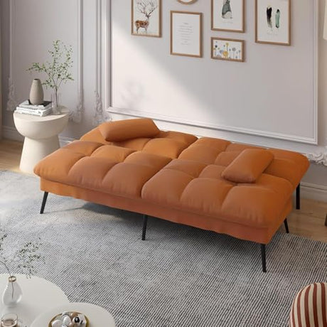 COMHOMA Convertible Sofa Bed,72″Fabric Couch with Adjustable Backrest,Loveseat Recliner Sleeper Living Room Furniture futon Set (Brown) COMHOMA