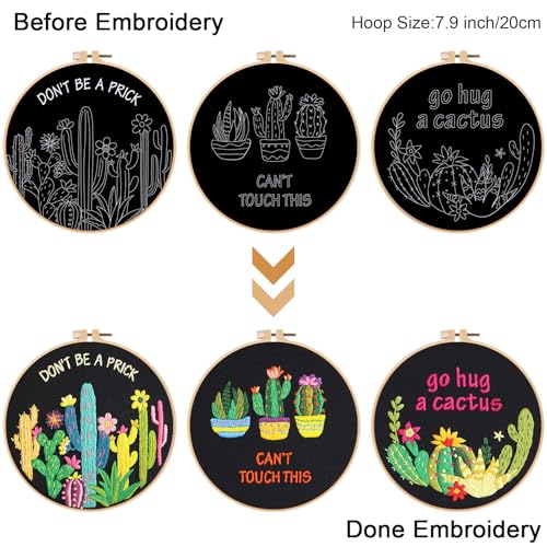 Louise Maelys Funny Cactus Embroidery Kits for Beginners,Cross Stitch Kit for Adults,Starters DIY Needlepoint Including Plant Pattern,Hoop,Instruction and Threads