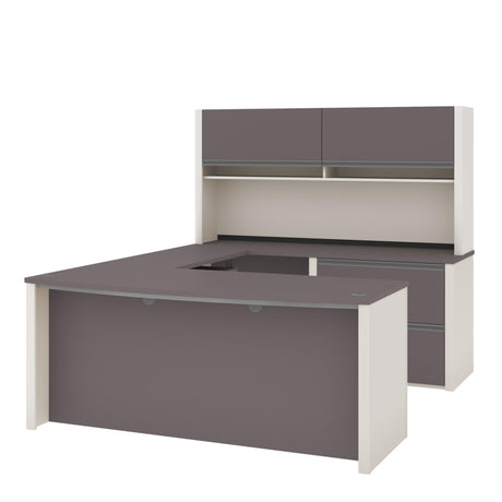 BESTAR Connexion U-Shaped Workstation with Two Oversized Pedestals, Slate/Sandstone Bestar