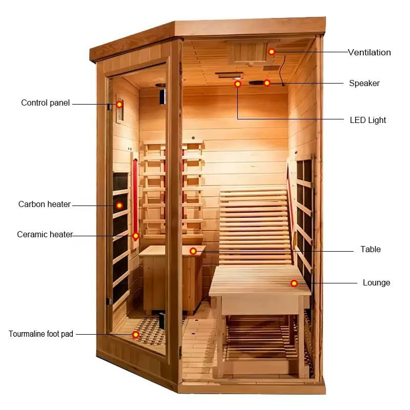 AURGOD Corner Sauna for 1 Person, Infrared Wooden Sauna Room, Luxurious Canadian Hemlock Home Sauna with Recliner, 2300 W 8 Heating Element, Low EMF Full Size Indoor Spa-Fast Delivery AURGOD