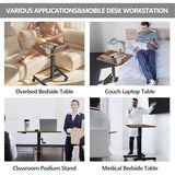 Mobile Standing Desk,Height Adjustable Overbed Bedside Table with Wheels&Cup Holder,Hand Crank Sit Stand Desk and Laptop Cart,Computer Workstation for Home Office Classroom Hospital (Manual Walnut) BeGyoku