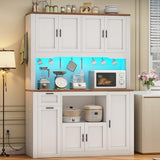 Itaar 71" Pantry Cabinet with Charging Station and LED Light, Kitchen Pantry Cabinet with Microwave Stand, 47.2" Wide Kitchen Storage Cabinets with Storage Cart 3 Tier for Dining Room, White Itaar