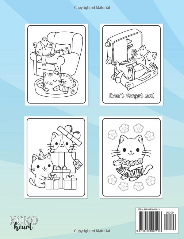 Cats Coloring Book: Fun and easy coloring pages with cute kawaii cats for kids and busy adults WoodArtSupply