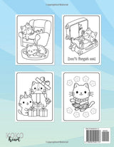 Cats Coloring Book: Fun and easy coloring pages with cute kawaii cats for kids and busy adults WoodArtSupply
