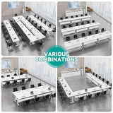 HSHBDDM Folding Conference Table, Foldable Conference Table Flip Top Mobile Training Table with Wheels, Metal Legs, Rectangular Modular Conference Room Table for Office Meeting Conference Room HSHBDDM