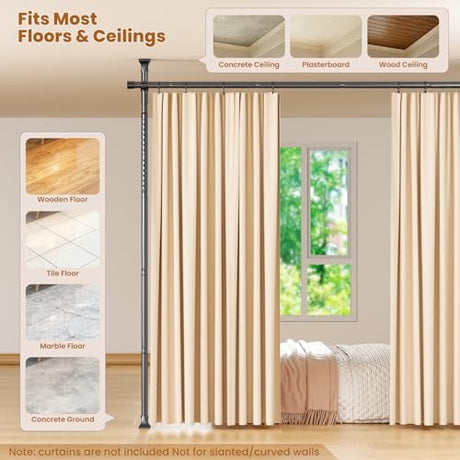 Abiglifty Room Divider Curtain Rods No Drilling, Adjustable 4-10Ft(H) Wall Divider for Room Separation, Temporary Privacy Tension Curtain Rods, Freestanding Space Room Separator, Black Abiglifty