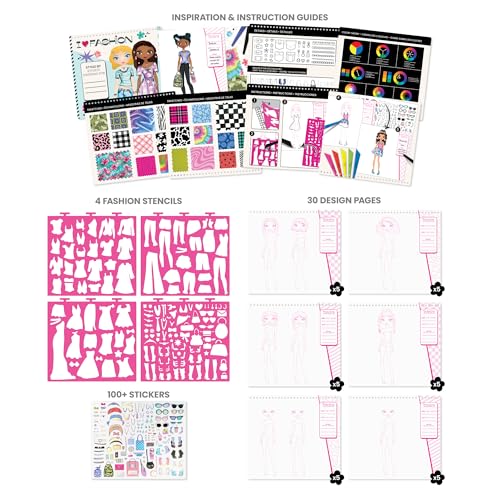 Fashion Angels I Love Fashion Sketch Portfolio, Includes Sketch Pad with Stencils & Stickers, Fashion Design Sketch Book for Girls, Ideal Drawing Kit for Kids Fashion Angels
