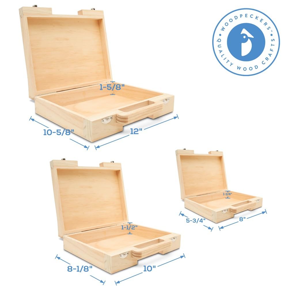 Wood Suitcase 8-1/8 x 10 inch, Pack of 1 Unfinished Wooden Boxes for Crafts, Travel Friendly Memory Boxes for Keepsakes, by Woodpeckers Woodpeckers