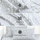 KACEMOO Bed Sheets Twin Size Light Gray Paisley Sheets Printed Floral Sheet Set Flower Pattern Deep Pocket Fitted Bed Sheet Set Microfiber Soft Breathable 1800 Thread Count Single Bedding Set KACEMOO