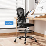 Alolo Drafting Chair,Big and Tall Office Chair with Footrest Ring,Ergonomic Chair for Counter Height and Standing Desk Comfy with Lumbar Support and Flip-up Armrests in Heavy Rolling Base,Black Alolo