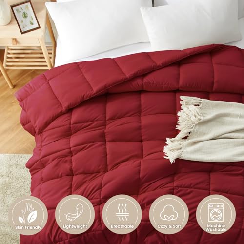 Homelike Moment Twin Comforter Duvet Insert - Red Down Alternative Bed Comforter Twin Size, Lightweight Bedding Comforters Quilted All Season All Season Solid Red Homelike Moment