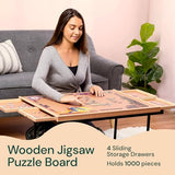 PLAYVIBE Rotating Jigsaw Puzzle Board with Drawers 1000 Piece – Puzzle Table with Cover, 4 Drawers, 22 1/4” x 30" – Wooden Puzzle Organizer – Puzzle Accessories PLAYVIBE