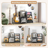 Bikoney Mid Century Modern Record Player Stand, Guitar Stand for Acoustic, Electric Guitar, Bass with Amp Stand, 3-Tier Vinyl Record Storage, Vinyl Record Display Stand for Living Room Bikoney