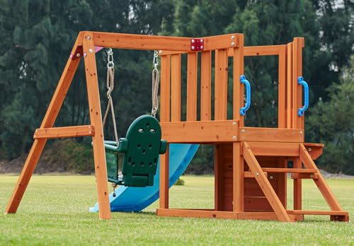 Dolphin Playground 5 in 1 Multifunction Toddler Swing Sets for Backyard, Outdoor Playset with Baby Swing, Outdoor Table, Blackboard, Slide, and Rock Climbing Wall,Toddler Swing Sets Ages 18mo - WoodArtSupply