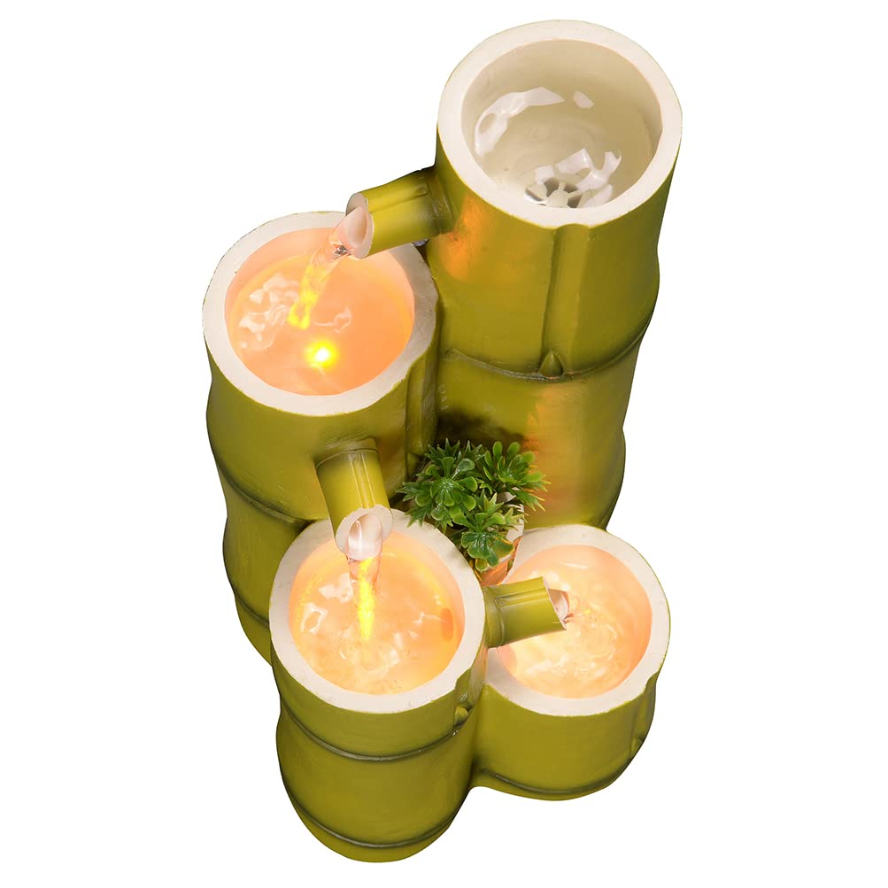 Haobos Tiered Bamboo Appearance Column Tabletop Fountain Relaxation Desktop Waterfall Fountain, 10.6 Inch Tall Simulation Natural Bamboo Cascading Fountain Decorate for Home/Office Haobos