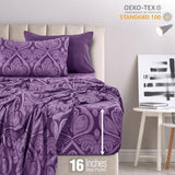 Ultra Soft Wrinkle-Free Microfiber Paisley Twin XL Sheet Set, Breathable Boho Bed Sheet Set – 16" Deep Pocket Fitted Sheet, Flat Sheet & 2 Pillowcases, Juegos de Sábanas, OEKO-TEX - Purple LDC LUX DECOR COLLECTION