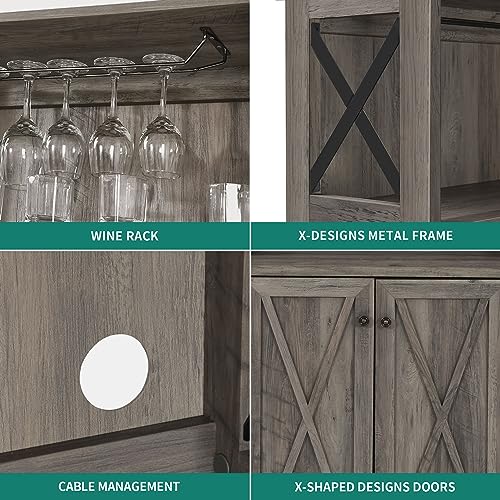 YITAHOME Bar Cabinets for Liquor, 67" Tall Wine Bar Cabinet with LED Lights, Glass Holder ＆ Adjustable Shelves, Rustic Kitchen Cabinet Coffee Bar for Kitchen, Dining Room, Rustic Grey Wash - WoodArtSupply