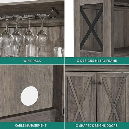 YITAHOME Bar Cabinets for Liquor, 67" Tall Wine Bar Cabinet with LED Lights, Glass Holder ＆ Adjustable Shelves, Rustic Kitchen Cabinet Coffee Bar for Kitchen, Dining Room, Rustic Grey Wash - WoodArtSupply