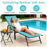 DUMOS Outdoor Lounge Chaise, 5-Position Aluminum Chaise Lounge with Armrests, Sun Tanning Chair 350 lbs Heavy Duty Patio Pool Chair, Waterproof Sun Lounger for Deck, Backyard, Beach & Poolside, Blue